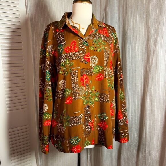 S.G. Sport | Women’s | Blouse | XL | Vintage Art Deco Light Brown Floral Long Sl - Picture 1 of 5